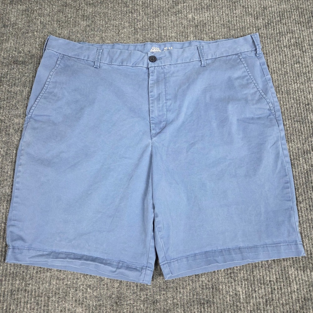 Izod Saltwater Stretch Blue Chino Shorts Mens 40 Waist‎ 9.5 Inseam Flat Front